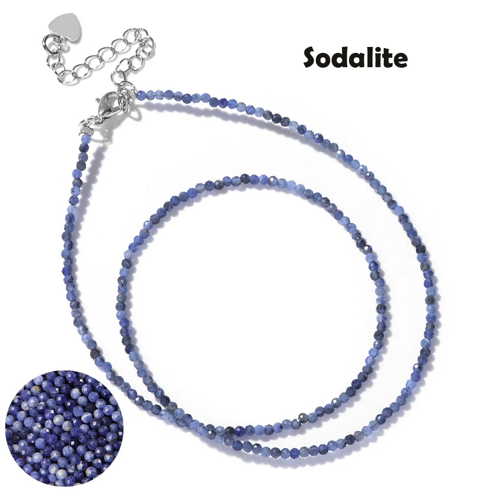 Mini Gem Stone Beaded Necklace 2mm Faceted Natural Agat Quartz Female Fashion Party Choker for Women Girl Jewelry Gift Wholesale