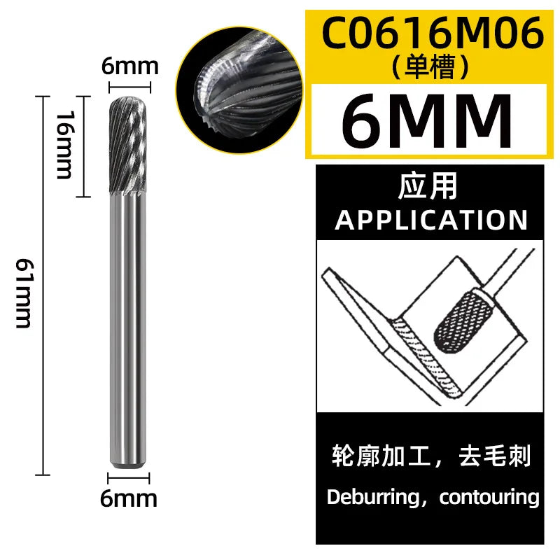 6mm Tungsten Carbide Rotary Burr File Set — Die Grinder Bits for Metal