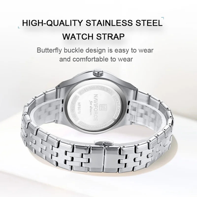 NAVIFORCE NF5079 Women's Quartz Watch — Waterproof Stainless Steel Bracelet