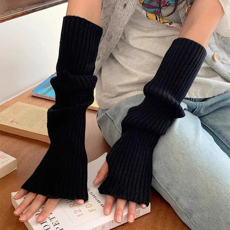 Women's Long Fingerless Knit Gloves - Arm Warmer Sleeves - photo 2