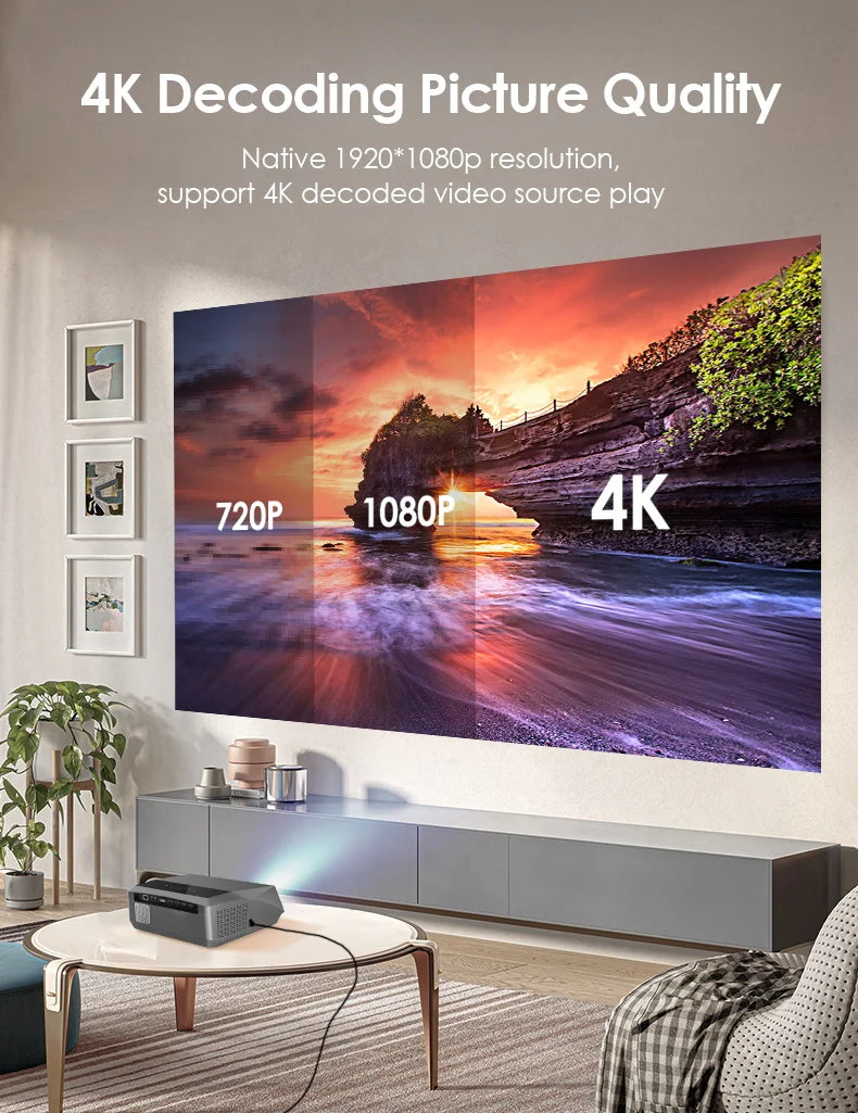 CAIWEI A10Q 4K Google Certified Projector 1080P Full HD Auto Focus High Brightness 4000 Ansi WiFi6 Beam Projectors Home Theater