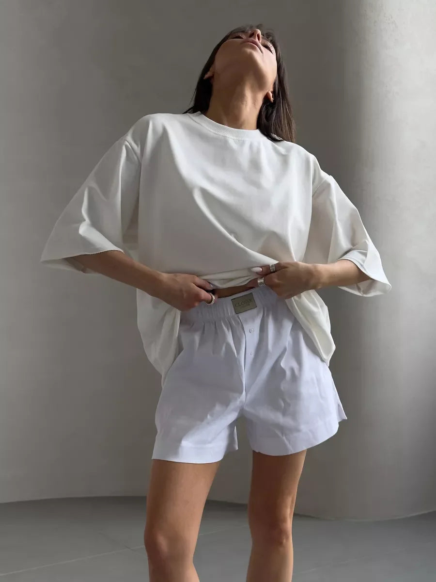 Hirsionsan Summer Casual Oversized T-shirts Women 100% Cotton Pink Loose Tees 2026 New Cusual Solid O Neck Female Aesthetic Tops