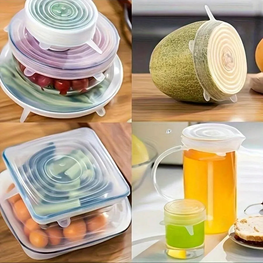 6pcs Flexible Sealing Silicone Bowl Covers,Elastic Reusable Food Storage Covers,use Dishwasher,Kitchen Organization Accessories