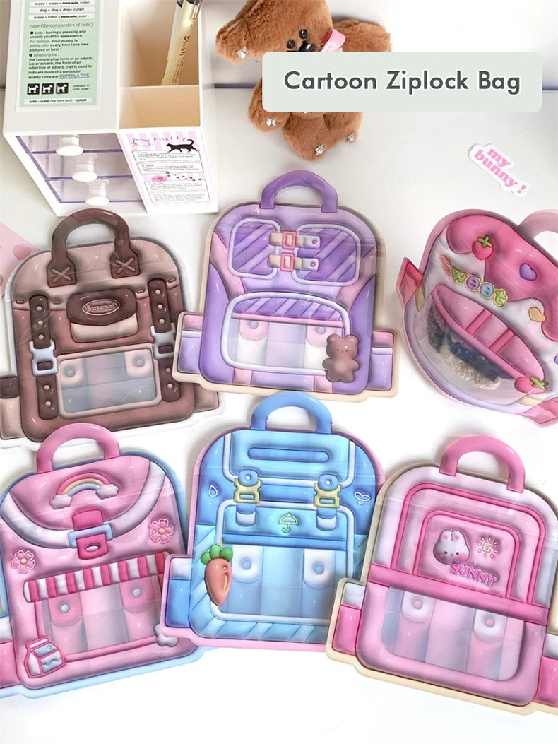 10/50PCS Zipper Cartoon Storage Bag Cute 3D Cartoon Backpack Small Items Storage Bag Valentine Day Birthday Gift Packaging Bag