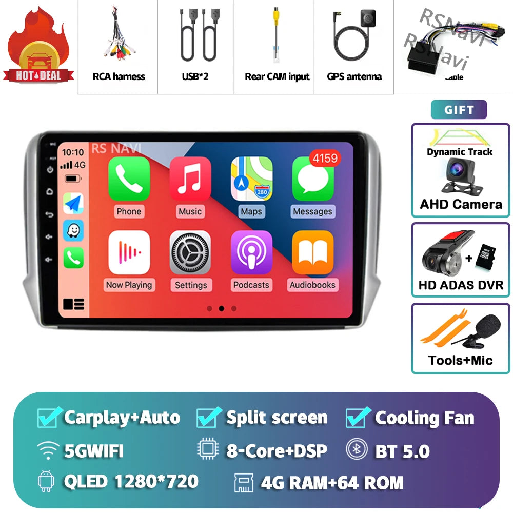 Android 16 Navigation Multimedia Player For Peugeot 2008 208 Series 2012 2013 2014 - 2018 Carplay Auto Stereo BT video Car radio