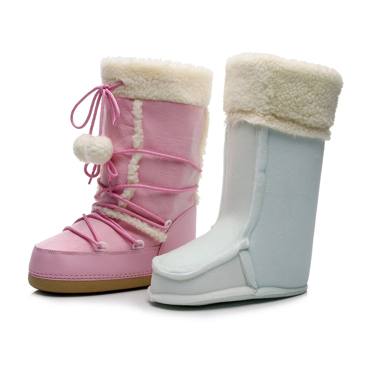Women's Pink Plush Lace-Up Snow Boots, Platform