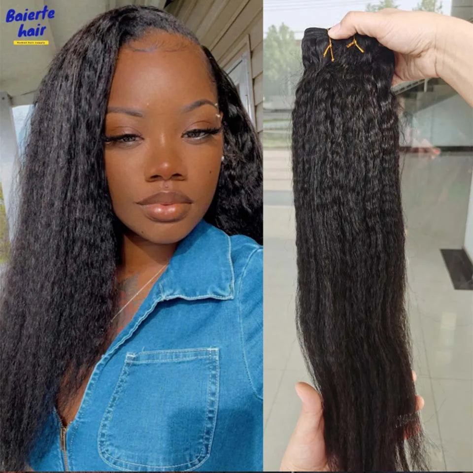 28 30Inch Brazilian Kinky Straight Human Hair Bundles 15A Virgin Human Hair Extension 3/4Pcs Hair Wefts Yaki Straight Human Hair