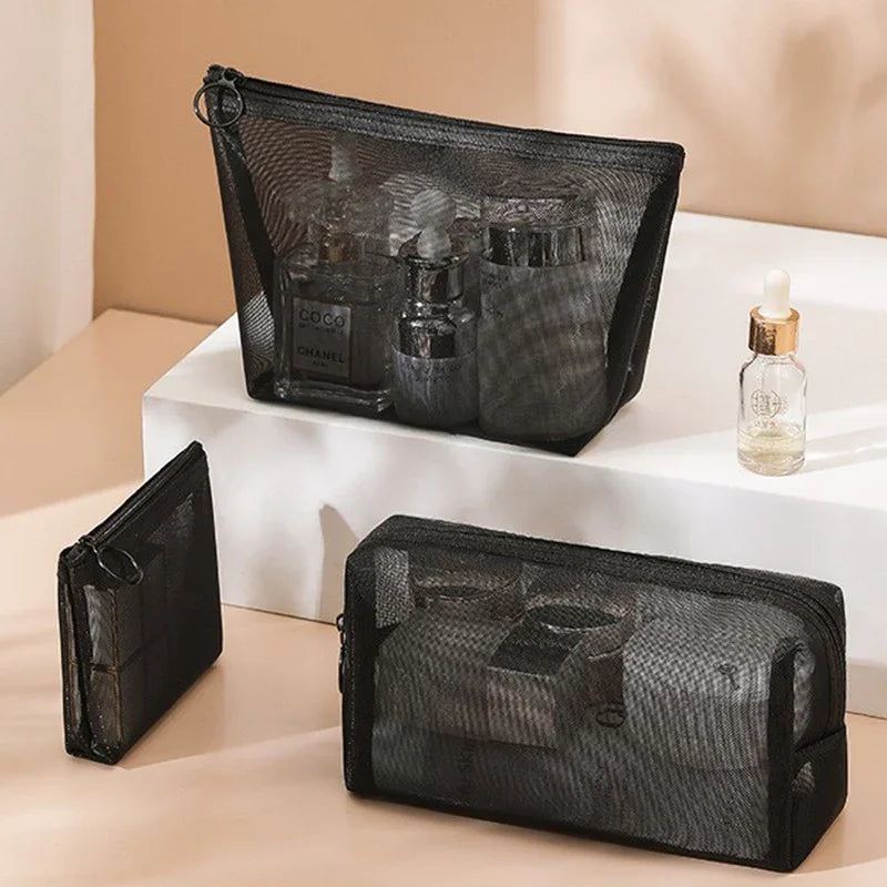 12-1PCS Clear Mesh Storage Bag Small Large Black Cosmetic Bag Portable Travel Toiletry Container Pouches Bags Bathroom Organizer