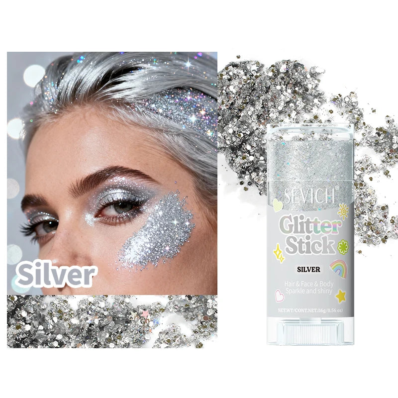 Glitter Makeup Stick for Hair Face Body Shimmer Gel Cosmetic for Women Festival Party Independence Day Hair Decoration