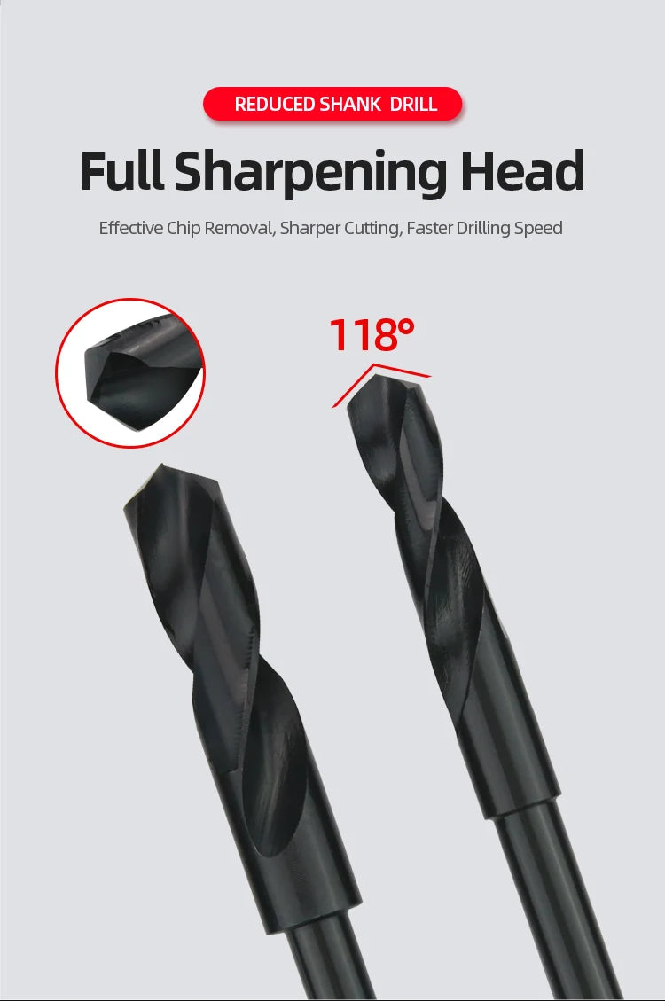 Reduced Shank HSS Twist Drill Bit 13-50mm, Nitride Coated