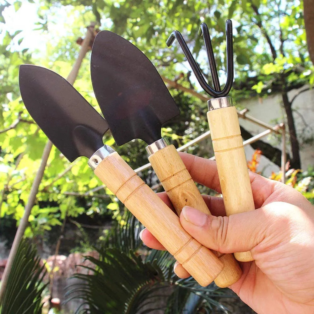 3-Pc Mini Garden Tool Set — Shovel, Trowel & Rake for Potted Plants