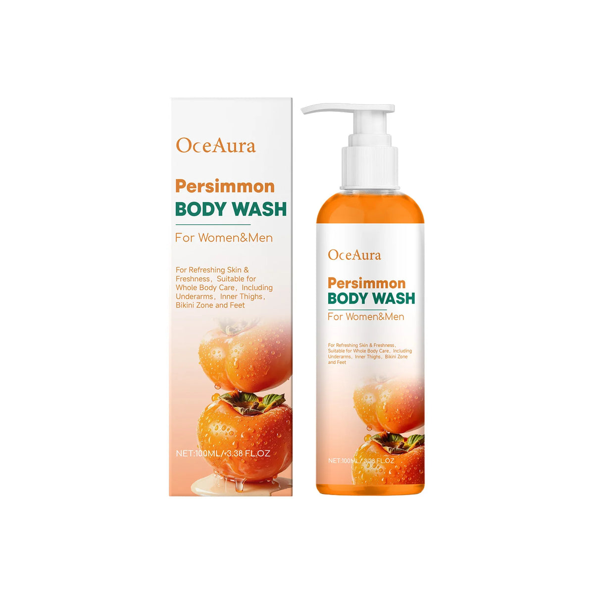 OceAura Persimmon Shower Gel Set Rich Foam Softens Skin Deep Cleansing Long Lasting Fragrance Natural Fruit Extracts Soap Bar