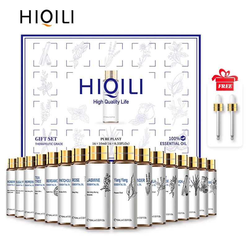 HIQILI 16 PCS 10ML Essential Oils Set,  Pure Lavender,Eucalyptus,Vanilla, Jasmine,Mint,Rose Oil for Diffuser,Humidifier, Candles
