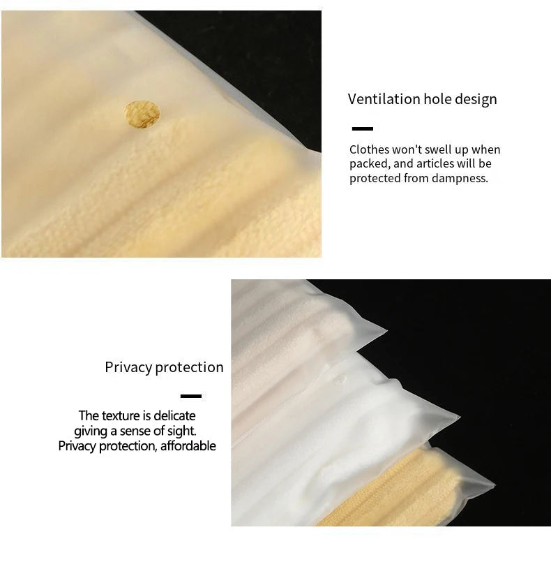 10PCS Transparent Scrub Clothes Zipper Bag PE Portable Storage Organizer Bag  Ziplock Bag Waterproof Packaging Bag