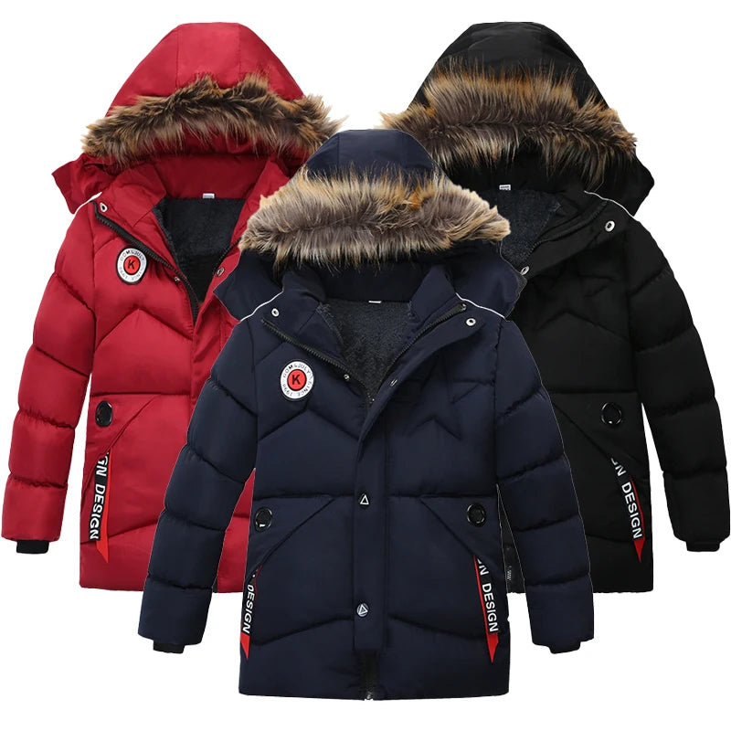 Boys Hooded Winter Jacket - Plush Lined Coat with Detachable Hood