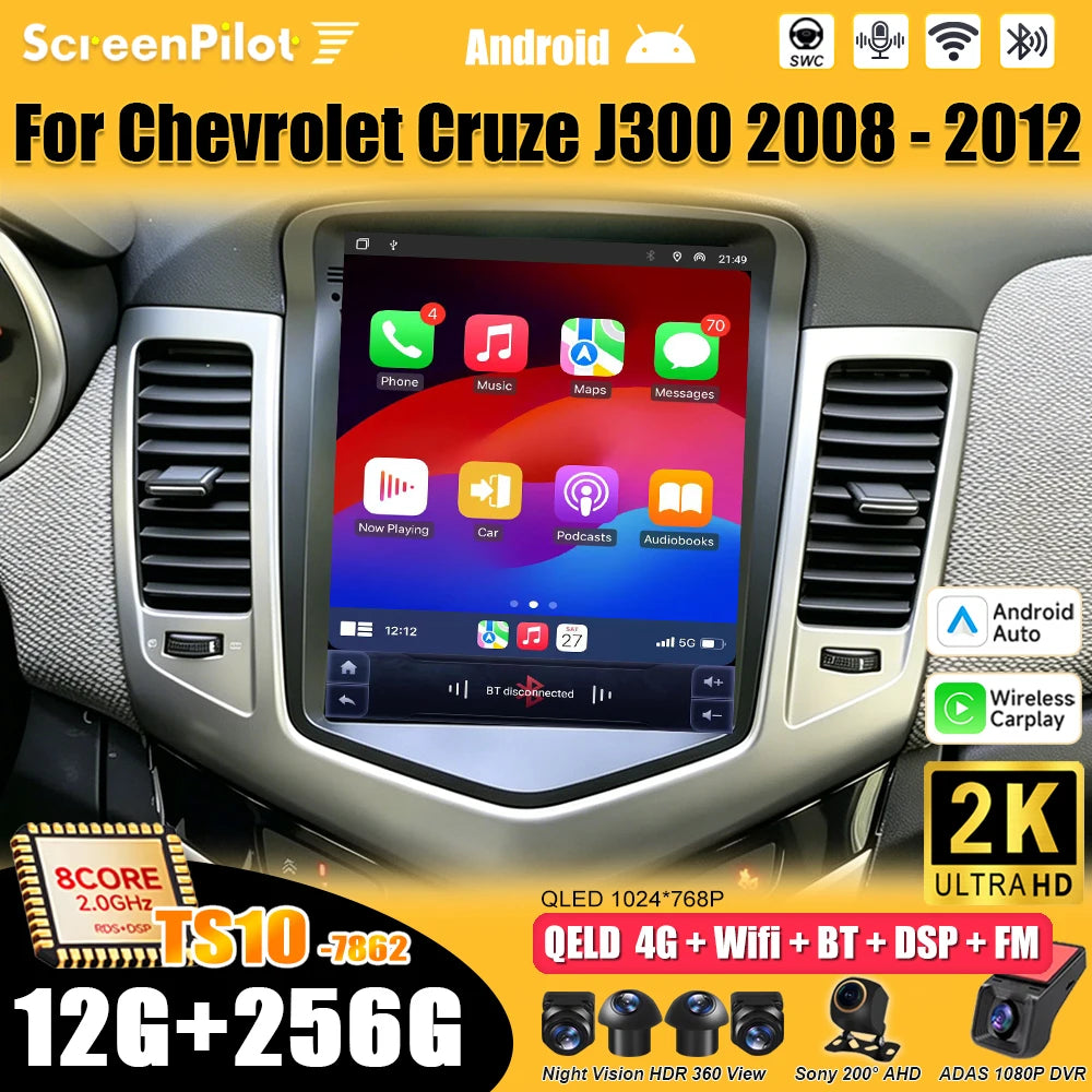 For Chevrolet Cruze J300 2008 - 2012 Android 16 Multimedia Video Player GPS Navigation Wireless Android Auto Touch Screen RDS