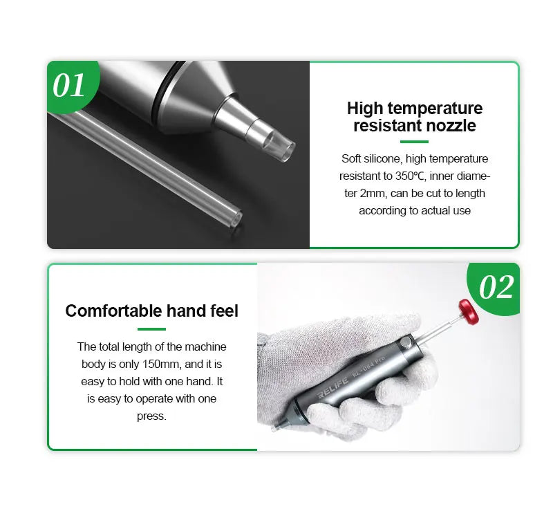 RELIFE RL-084 Pro Strong Suction Aluminum Alloy Desoldering Sucker Powerful Vacuum Suction for PCB Soldering Removal & Repair