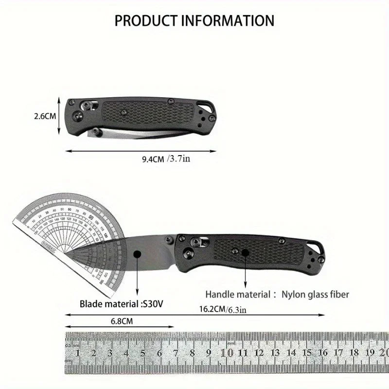 BM 533 Bugout Axle Lock Folding Knife S30V Steel Blade Nylon Fiber Handle Outdoor Camping Survival EDC Practical Cutting Knife