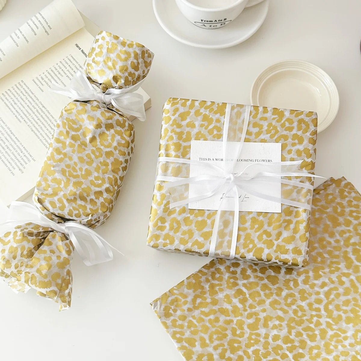 50*70cm Leopard Print Gift Wrapping Paper DIY Handmade Holiday Gift Color Leopard 10 Sheets Per Bag