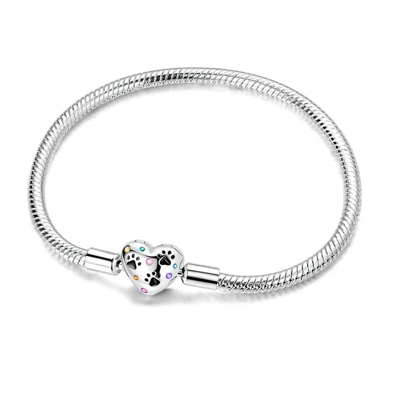 925 Sterling Silver Heart Charm Bracelet for Women - DIY Beads