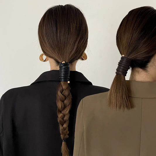 Pu Leather Hair Rope Scrunchies Black Brown Color Long Wire Hair Ring Ties Braided Headband Ponytail Holder Hair Accessories