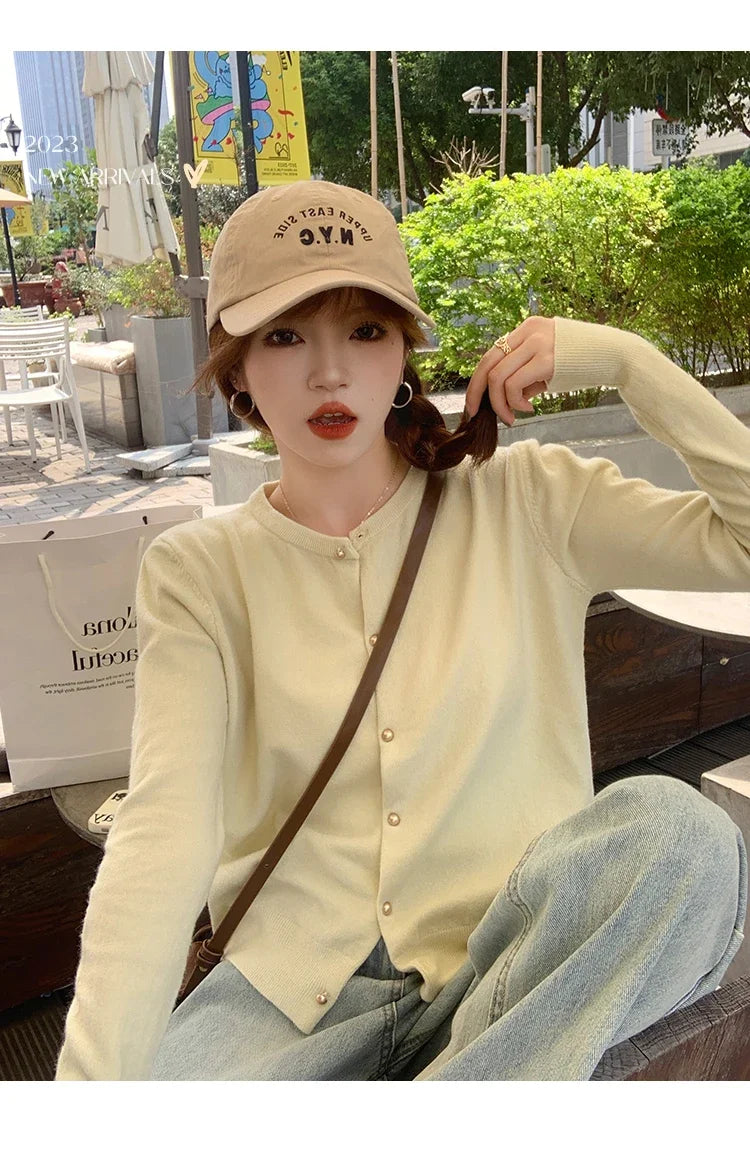 Women's Round Neck Knit Cardigan — Button Front