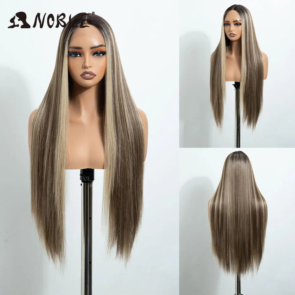 Noble Cosplay Long Straight Synthetic Lace Front Wigs For Women 30 Inch Middle Part Synthetic Lace Wig High Temperature Fiber