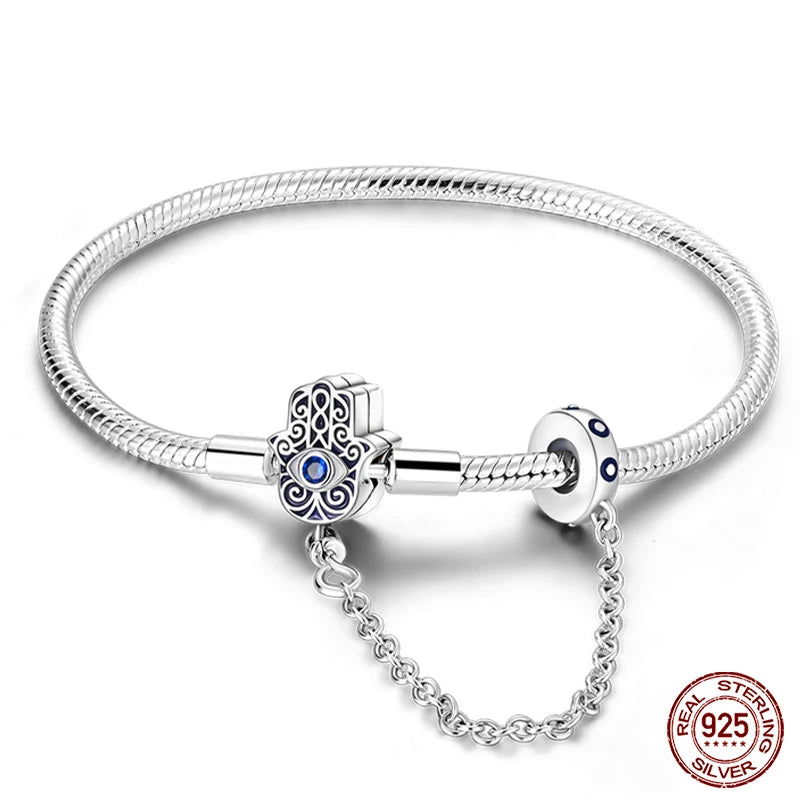 925 Sterling Silver Charm Bracelet – Star Moon Sun Four Leaf Clover Zircon | DIY Birthday Gift for Women (17-20cm)
