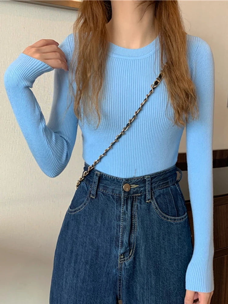 Women's Basic Knit Pullover — Stretch Crew Neck Jumper