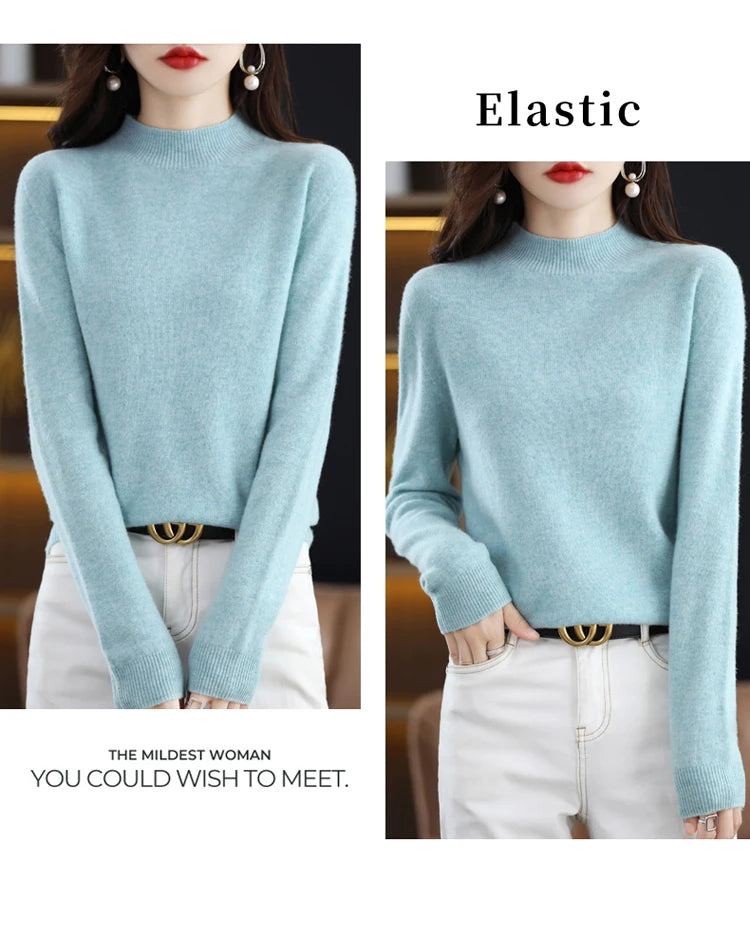 Women's Merino Wool Mock Neck Sweater