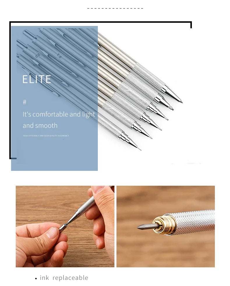 Full Metal Mechanical Pencil Set 0.3 0.5 0.7 0.9 1.3 2.0mm HB Automatic Pencil With Leads,for Art Drawing Writing Sketchin