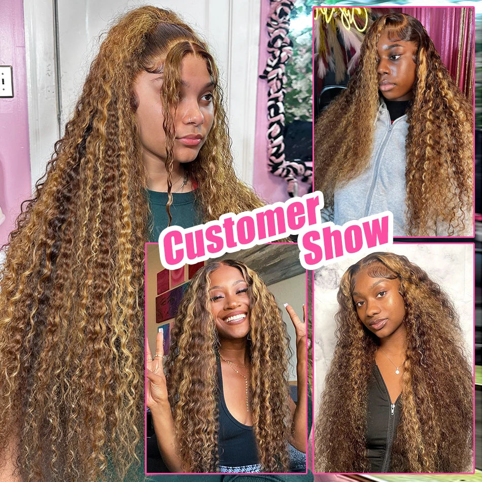 Honey Blonde Highlight HD Lace Frontal Wig - Ombre Deep Wave