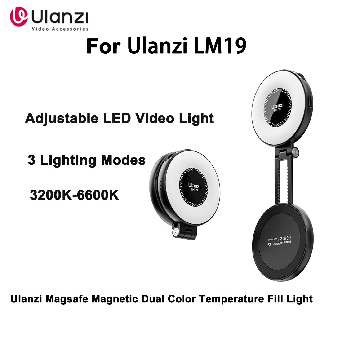 Original Ulanzi Magsafe Magnetic Dual Color Temperature Fill Light 3200K-6600K Adjustable LED Video Light with 3 Lighting Modes