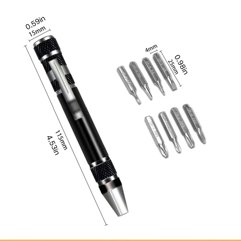 Portable 8 In 1 Aluminum Alloy Screwdriver Pen - Changeable Magnetic Bits For Easy Repairs & Disassembly Repair Tools