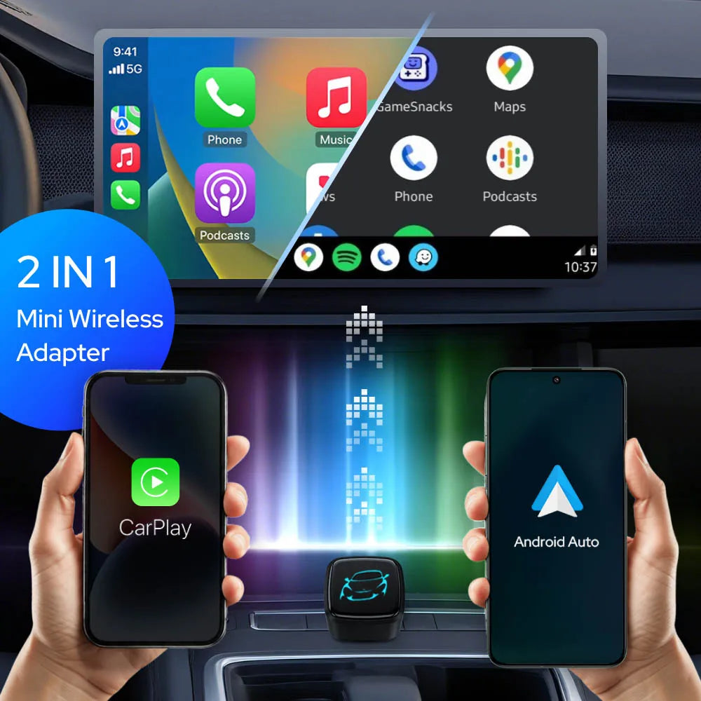 Skilldrive 2026 Mini CarPlay Wireless Android Auto Adapter Type C AI Smart Box Intelligent System USB C for Wired CarPlay Car