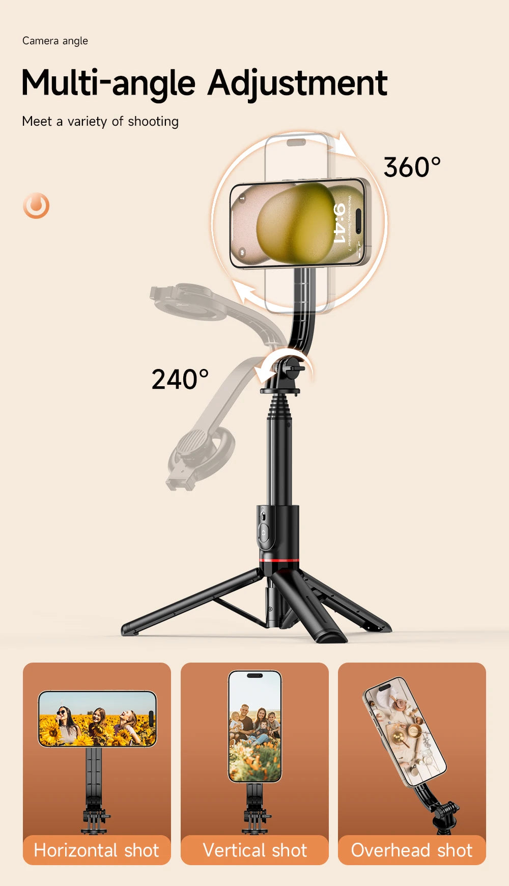 KEELEAD Magnetic Selfie Stick with Bluetooth Remote Magsafe Cellphone Tripod Stand for iPhone 14 13 12 Pro Max Vertical Shooting