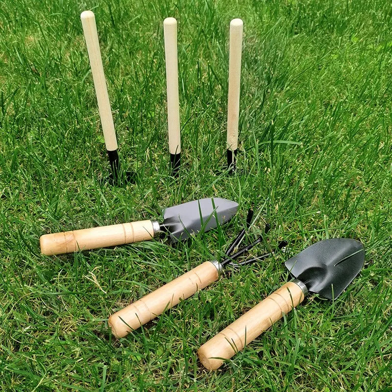 3-Pc Mini Garden Tool Set — Shovel, Trowel & Rake for Potted Plants
