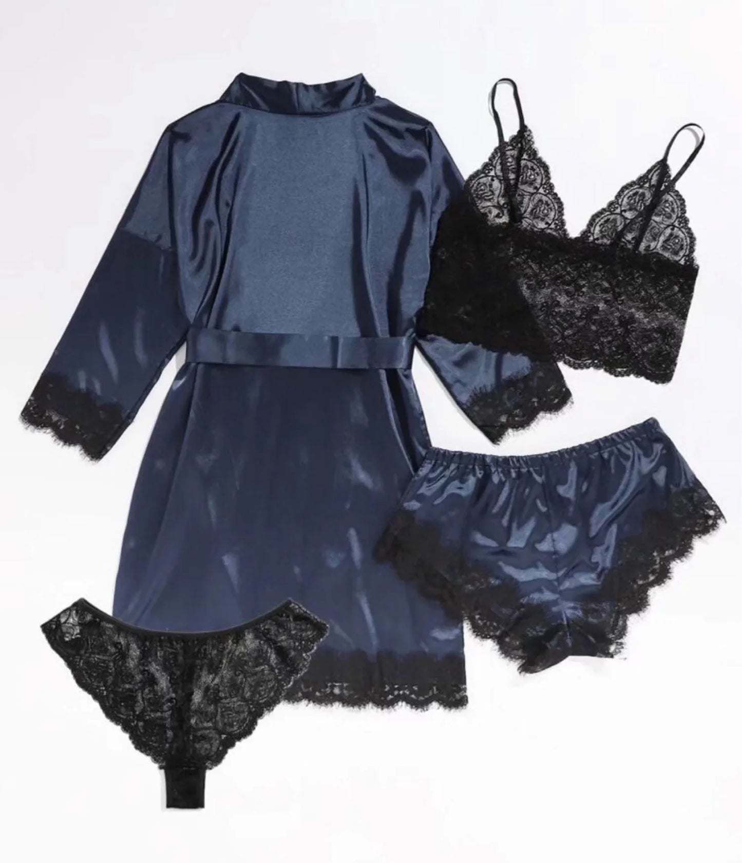 Women's 4-Piece Lace Camisole Pajama Set – Sexy Lingerie Nightgown, Shorts, Robe & Leisurewear | S–XXL (7 Colors)