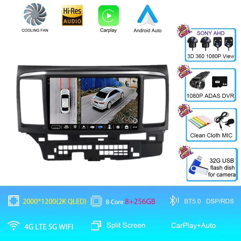 Android 16 For MITSUBISHI LANCER 9 10 X 2008 - 2016 Car Radio video Player 9Inch Stereo Audio GPS Player Carplay Auto Screen
