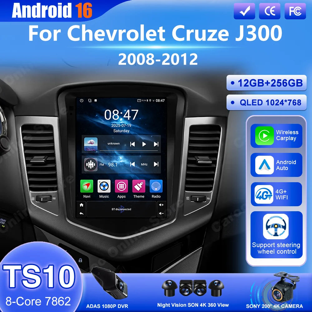 Car Stereo with Apple CarPlay & Android Auto, Compatible with Chevrolet Cruze J300
