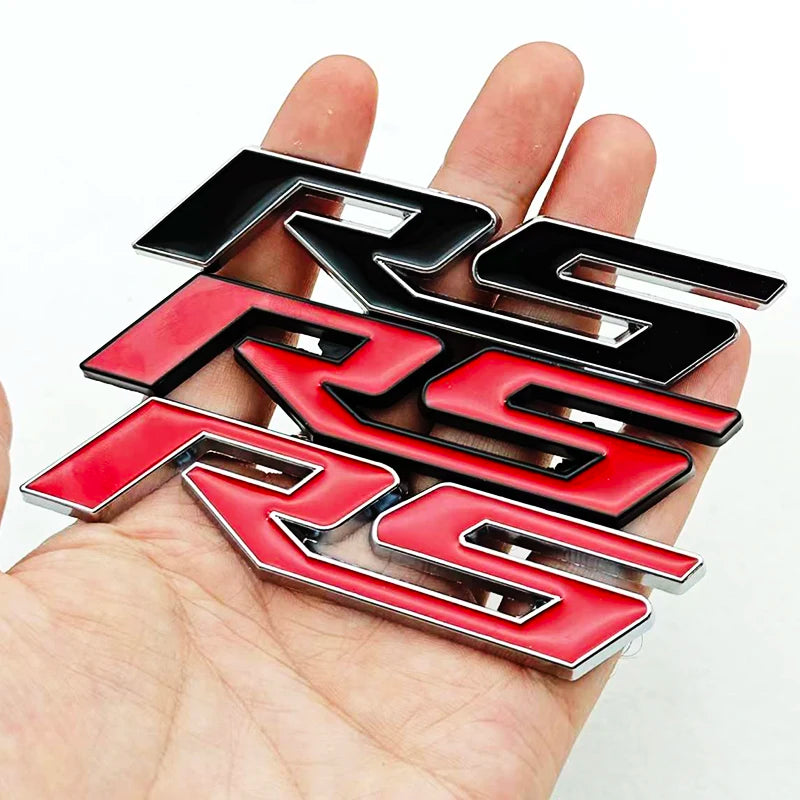 3D Metal RS Logo Sticker Front Grill Emblem Rear Trunk Badge For Chevrolet Onix Blazer lumina Camaro Cruze Monza Car Accessories