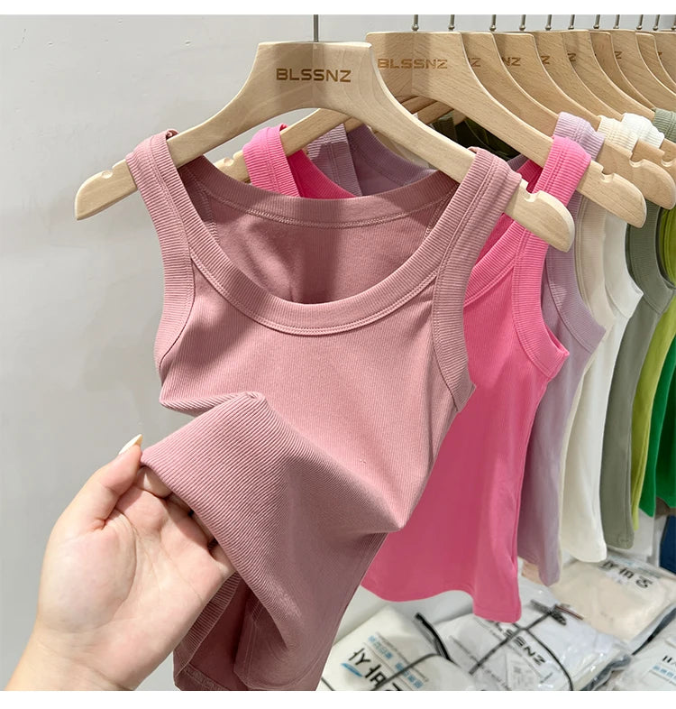 AOSSVIAO Women Solid Round Neck Ribbed Tank Top Camisole Women 2026 Summer Basic Elastic Tank Top O Neck Solid Tank Top