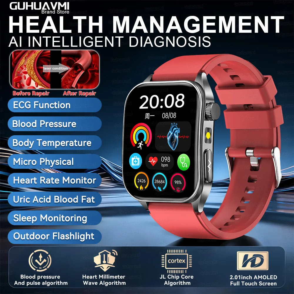 2026 AI-GPT ECG Health Smartwatch – Blood Pressure, Lipid, Uric Acid & 650nm Dual-Probe Laser | Men & Women