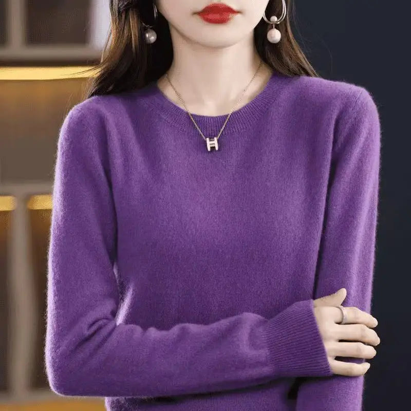 Women's Soft Knit Crew Neck Sweater, Basic Jumper