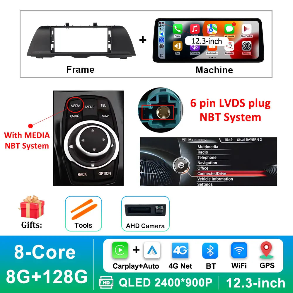 Android 16 Wireless Carplay Car Radio Multimedia Player for BMW 5 Series F10 F11 2010 - 2017 CIC NBT System QLED Screen GPS WiFi