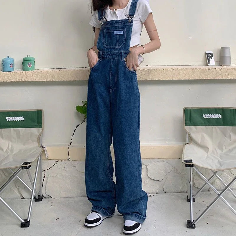 New Summer Fashion Denim Jumpsuits for Women Wide Leg Jeans Overalls Korean Baggy Suspender Pants Korean Streetwear Trousers