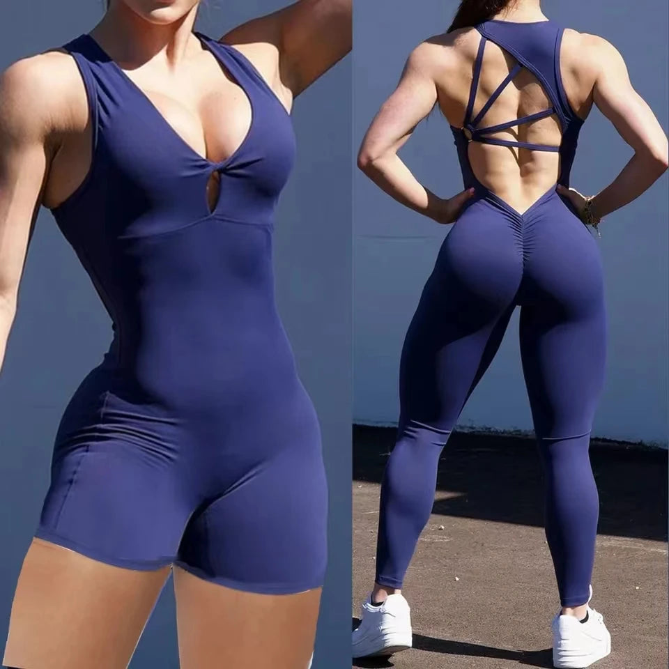 Women's Seamless Gym Yoga Set — One-Piece Workout Jumpsuit