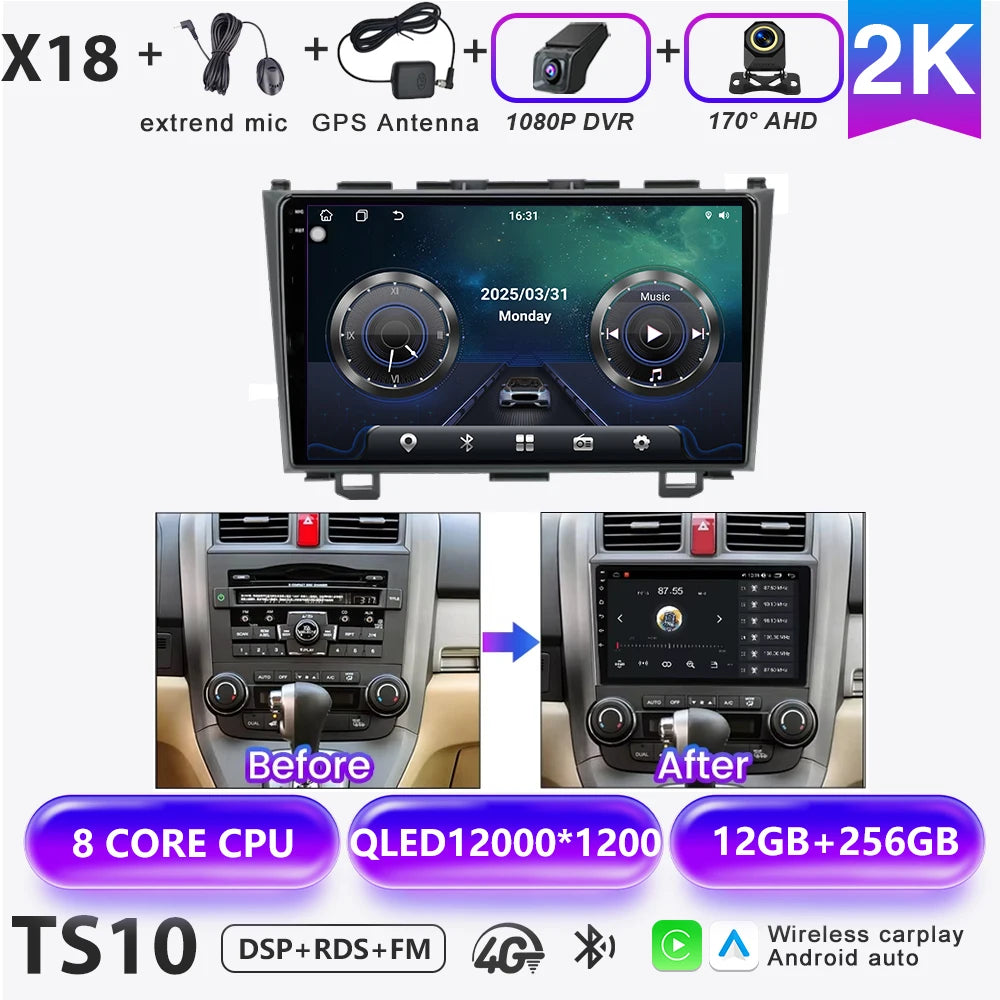 Carplay Car Radio For Honda CR-V 3 RE CRV 2007-2011 Android 16 Multimedia Video Player 2 Din Navigation GPS DVD Head Unit 8Core