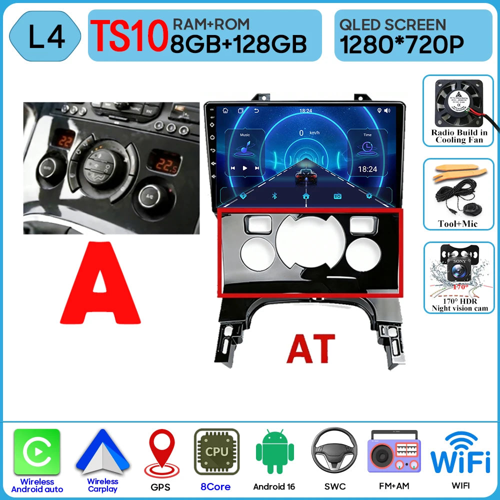 Carplay Android 16 For Peugeot 3008 5008 AT MT 2009 2012 -2016 Screen Video Car Radio GPS Navigation Car Monitor DVD DSP Stereo