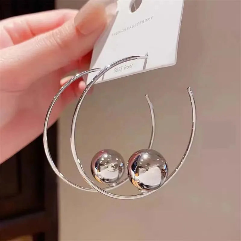 Big Circle Hoop Earrings — Gold Tone C-Shaped Statement Hoops
